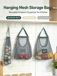 Hanging Breathable Mesh Produce Storage Bags, Reusable Vegetable Fruit Organizer Pouch, Onion Garlic Potato Hanging Net Bag, Space Saving Kitchen Wall Hanging Food Storage Sack - Multicolor - View 1