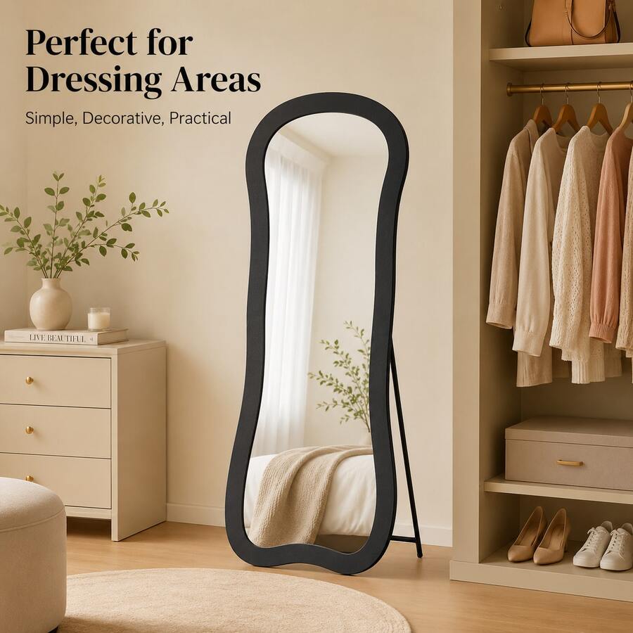 Asymmetrical Curved Full‑Body Mirror, 160*60cm,Random Color, Freestanding & Wall‑Mounted Dressing Mirror, Large Standing Makeup Mirror For Bedroom Living Room Home Decor - A - View 1