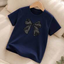 Camiseta Feminina Infantil Delicada Laço de Renda moda para Meninas Verão 2 ao 16 - Azul - Visão 5