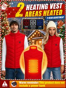 Women's Heated Vest, 2 Heating Zones, Warm Vest, Unisex, Heated Vest, Heated Jacket, Warm Clothing, Outdoor Camping (Power Bank Not Included) - Red - View 3