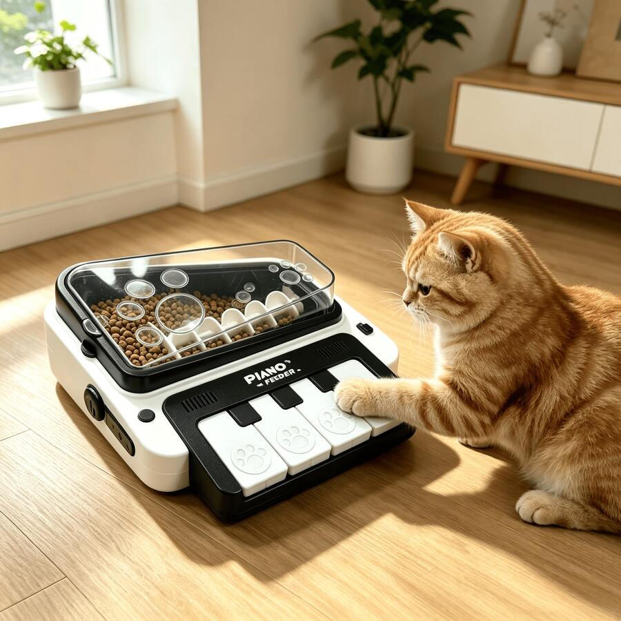 Self-Play Music Piano Snack Launcher, Indoor/Outdoor Pet Toy For Dogs And Cats, With Bouncing Sound Effects And Melody Games