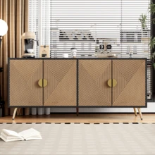 160 Cm Sideboard, Four Doors, Golden Brushed Handles And High-Gloss Table Legs, 160 X 40 X 75 Cm - Black - View 5