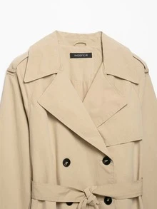 Mellowy Autumn/Winter New Women's European & American Style Fashion Minimalist Belted Padded Shoulder Short Trench Coat Jacket - Khaki - View 3