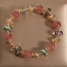 1pc Colorful Glass Strawberry Crystal Bead Bracelet, Good Luck Health Daily Wear & Gift - Multicolor - View 3