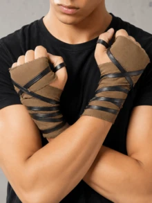 2PCS Vintage Pirate Fingerless Wrist Wrap, Medieval Ranger Faux Leather Straps Wrist Guard, Renaissance Cosplay LARP Costume Accessory Halloween - A - View 1