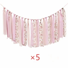 Bandeira de Tecido de Chiffon Rosa com Borlas, Decoração de Quarto Estilo Pastoral, Quarto, Sala de Aula, Decoração de Banner de Parede Pendurado, Festa de Aniversário, Volta às Aulas, Chá de Bebê e Outras Decorações de Festa e Feriado, Decoração de Aniversário de Cadeira Alta de Bebê - Flores cor-de-rosa - Visão 10