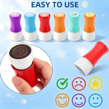 6pcs Rubber Teacher Stamps, Self-Inking, Office Stationery Stamps, Colorful, Best Homework Stamps, Encouraging Classroom Comments (Smiling Face Stamps) - 6-piece Vibrant Upgraded Grading Stamp Set - View 3