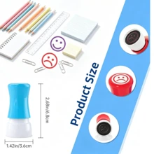 6pcs Rubber Teacher Stamps, Self-Inking, Office Stationery Stamps, Colorful, Best Homework Stamps, Encouraging Classroom Comments (Smiling Face Stamps) - 6-piece Vibrant Upgraded Grading Stamp Set - View 2