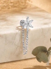 1pc Tassel 925 Sterling Silver Ear Studs For Women, Classic Ear Cartilage Studs, Flat Back Design, Suitable For Daily Wear And Party, Exquisite Jewelry - Silver - View 3