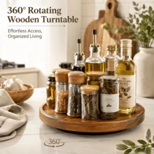 1pc 360° Rotating Solid Wood Turntable Tray, Round Multi-Functional Kitchen Cabinet Spice Storage Rack, Decorative Kitchen Accessory, Suitable For Housewarming, Halloween, Christmas, Graduation And Birthday Gifts - View 8