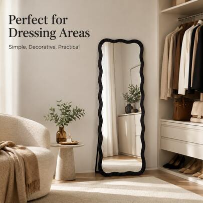 160*60cm Wavy Edge Freestanding Dressing Mirror,Full‑Body Floor Mirror, Random Color, Multi‑Purpose Standing Makeup Mirror, Can Be Wall‑Mounted For Bedroom Living Room Home Decor