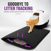 1pc Cat Litter Mat Honeycomb Double Layer Scratch Pad Non-Slip Waterproof Easy Clean Cat Litter Box Floor Mat Pet Supplies - Black - View 8