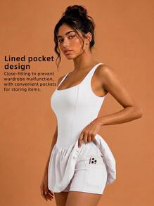 Never me Women's Cross-Strap Tennis Skirt With Lined Shorts And Built-In Pockets, Golf Dress - White - View 1