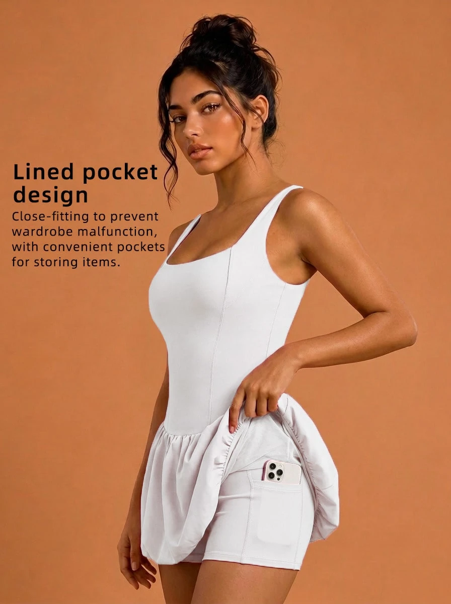 Never me Women's Cross-Strap Tennis Skirt With Lined Shorts And Built-In Pockets, Golf Dress - White - View 1