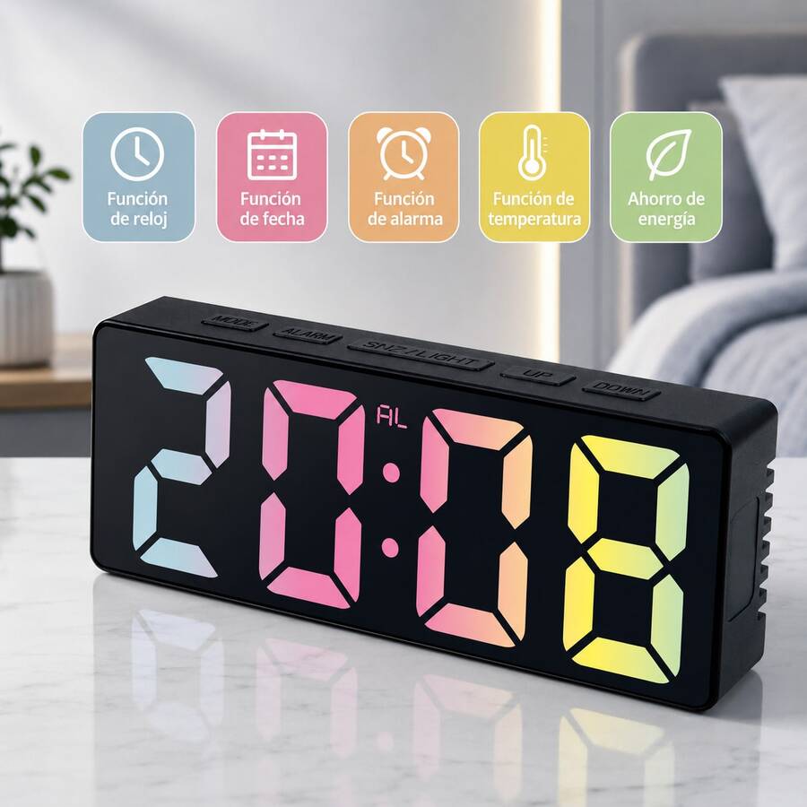Reloj Digital LED de Mesa con Alarma, Reloj Electrónico para Recámara, Sala, Escritorio y Hogar - 1PC - Ver 1