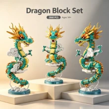 Azure Dragon Building Blocks Handmade DIY Collectible Decor, Holiday Gift Dragon Blocks, Immersive Stress Relief Assembly For Adults, Traditional Myth Chinese Dragon Building Blocks, 3D Interlocking Blocks Adult Stress Relief Toy - Multicolor - View 3