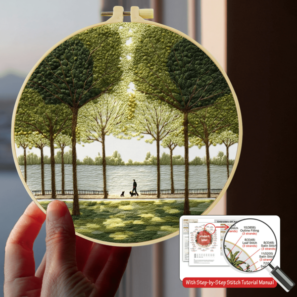 1PC 15*15cm/5.9*5.9in 20*20cm/7.9*7.9in,Green Woods Embroidery Kit, DIY Handmade Embroidery Set For Adult Beginners, Home Gift, Women's Sewing Gift, Including User Manual, Printed Pattern Fabric, Embroidery Frame, Needle And Thread.