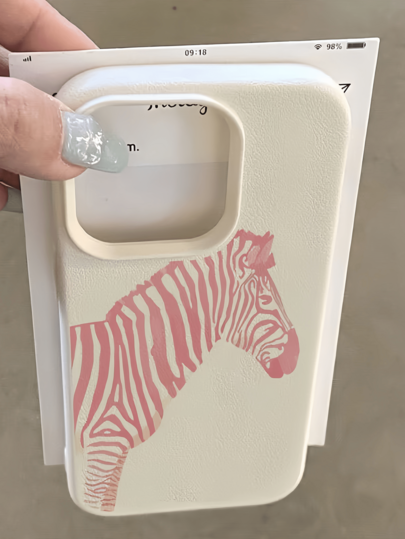 1pc White Pastel Zebra Pattern Minimalist Soft TPU Full Coverage Anti-Drop Anti-Stain Phone Case Compatible With Apple 18 17 16 15 14 13 12 11 Pro Max Air And Series
