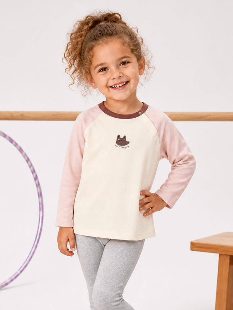 mini bala Baby Girl Soft & Warm Letter & Cartoon Print Raglan Long Sleeve T-Shirt, Spring - Pink - View 2