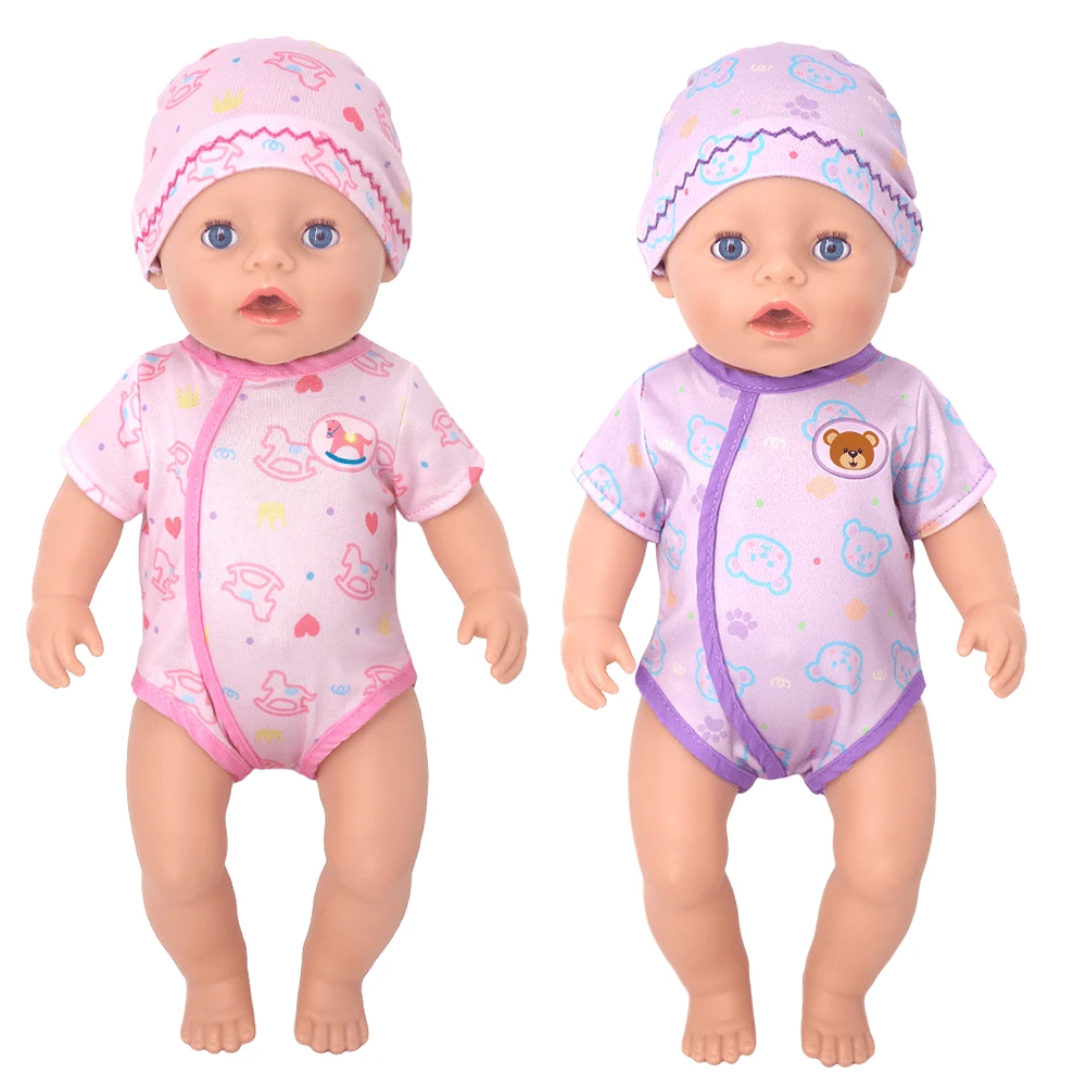 Doll Rompers, Including Printed Head‑Wrap Hats And Short‑Sleeve Bodysuits, Fine And Smooth Stitching, Suitable For 36‑45‑Centimeter / 14‑18‑Inch Newborn Dolls, Perfect For Parent‑Child Interaction, Ideal Holiday Gifts (Dolls Not Included) - Multicolor - View 1