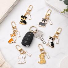 Cute Enamel Dog Keychain With Bone Charm, Gold-Tone Pet Lover Bag Pendant, Y2K Purse Backpack Accessory, Everyday Gift - Multicolor - View 4