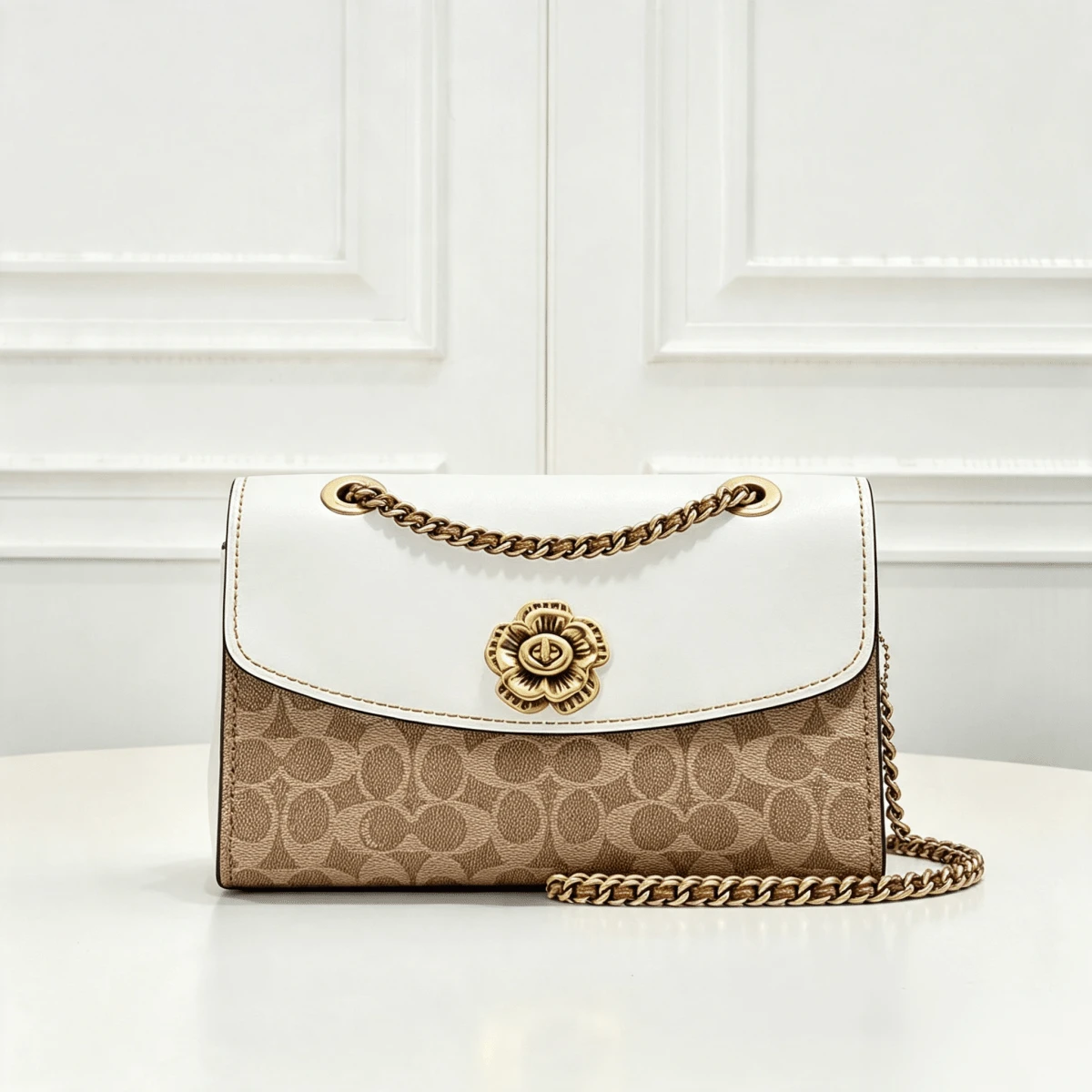Coach Parker 26 Camellia Women's Shoulder Crossbody Bag, Suitable For Daily Use, Shopping, Travel And Gifting - white brown - View 1