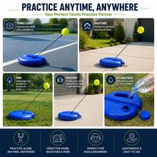 Solo Tennis Trainer, Rebound Base With 3 Tethered Elastic Balls | Fillable Heavy-Duty Base For Stability, Perfect Self-Training Tool For Beginners, Great For Indoor & Outdoor Practice - Default - View 2