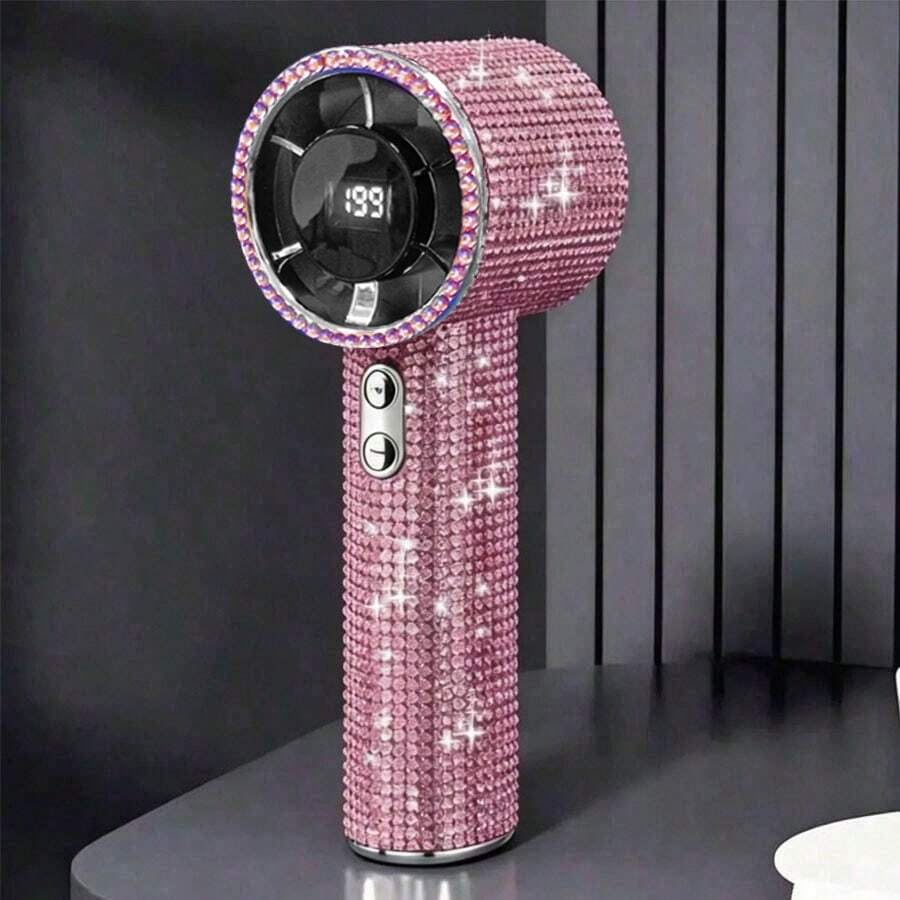 Easypie Selection Luxury Fully Rhinestone Portable Handheld Mini Fan, USB-C Rechargeable Turbo Fan, Adjustable Speed Quiet Fan, Summer Gift Box, 1800mAh