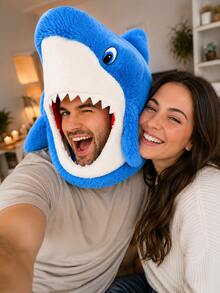 1pc Funny Plush Shark Head Mask, Soft Cartoon Animal Hat, Suitable For Cosplay Party, Halloween Photo Props - Multicolor - View 3