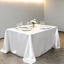 1pc Rectangular Satin Tablecloth, Suitable For Mother's Day And Holiday Decorations, Parties, Banquets, Camping, Picnics, Barbecues, Indoor And Outdoor Daily Use. - White - View 4