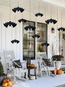 8/24pcs Black Bat Hanging Decorations, 2 Sizes, With Ribbons, Halloween Ceiling And Wall Hanging Bats, Suitable For Indoor Halloween Party, Haunted House Decor And Room Decoration, Porch Decor Hanging Banners, Halloween Party Bat Decorations - Black - View 2