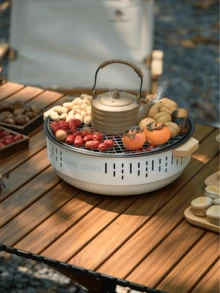 CAMEL CROWN Charcoal Brazier For Indoor Warm Tea Brewing, Portable BBQ Grill For Outdoor Barbecue, Meat Grilling, Picnic & Backyard Use - Off White - View 2