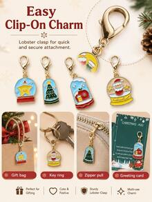 Christmas Themed Keychains With Greeting Card, Santa, Snowman, Gingerbread, Bell And Reindeer Charms, Holiday Gift For Friends And Family - Multicolor - View 3