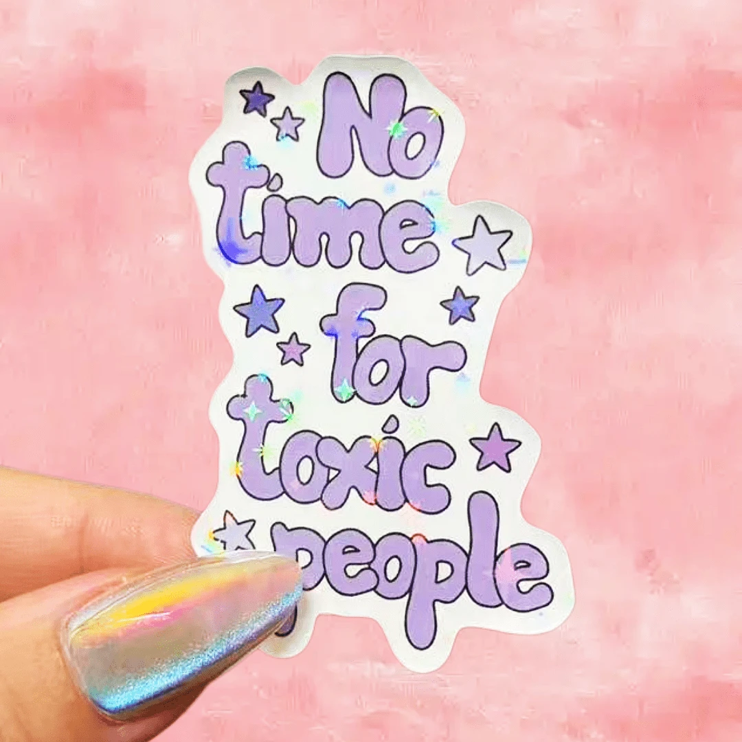 Purple Text Star, No Time For Toxic People, Gentle Yet Attitude-Driven Self-Protection Sticker, Core Is Refusing Depletion And Guarding Your Emotional Boundaries, Waterproof Vinyl Sticker - Durable Matte Surface, Self-Adhesive Bumper Sticker, Suitable For Cars, Windows, Laptops, Trucks, Water Bottles - Multi-Functional Durable Design, Car Sticker - Vinyl - View 1