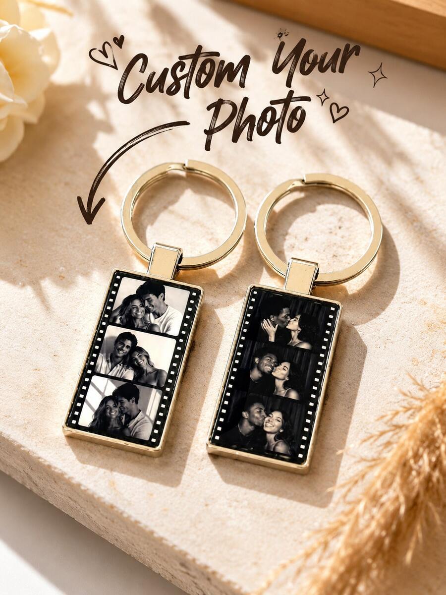 Personalized Film Photo Keychain, Customized Double-Sided Metal Keychain, Couple Anniversary Gift, Photo Keepsake For Boyfriend/Girlfriend - H-film Strip Photo Keychain - View 1
