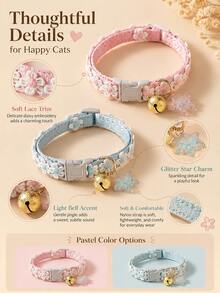 This Cute And Romantic Floral Pet Collar Features A Bell And Pendant. The Adjustable Buckle Makes It Easy And Quick To Unfasten. Suitable For Everyday Indoor Wear By Cats And Dogs, It's A Pet Accessory Suitable For All Seasons. - Multicolor - View 6