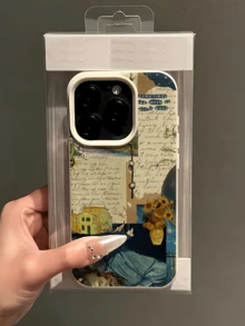 1件 白色油畫詩意拼貼個性化極簡全包覆防摔TPU手機殼，適用於Apple 18 17 16 15 14 13 12 11 Pro Max Air 及系列 - 彩色 - 查看 4