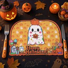 20/50Pcs Halloween Paper Ghost & Pumpkin Placemats, Suitable For Halloween Holiday Table Decoration, Cartoon Cute Style Paper Table Decor, Event Party Decoration - View 5