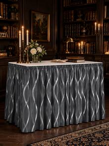 1pc Minimalist Solid Color Daily Table Skirt, Modern Simple Style Polyester Rectangular Table Skirt, Neatly Covers Table Legs And Under-Table Clutter, Combines Decorative And Dust-Proof Functions, Suitable For Dining Room, Kitchen, Living Room, Gathering, Banquet, Party And All-Season Home Decor - Black - View 9