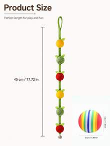 Cute Fruity Style,Long Hanging Strip Shape, Multicolor Fruit Pom-Pom With Built-In Bell, Hanging & Ground Interactive Entertainment, Daily Indoor Play For Kitten Adult Cats, Living Room Bedroom Cat Corner, All Year Round Pet Entertainment - Multicolor - View 12