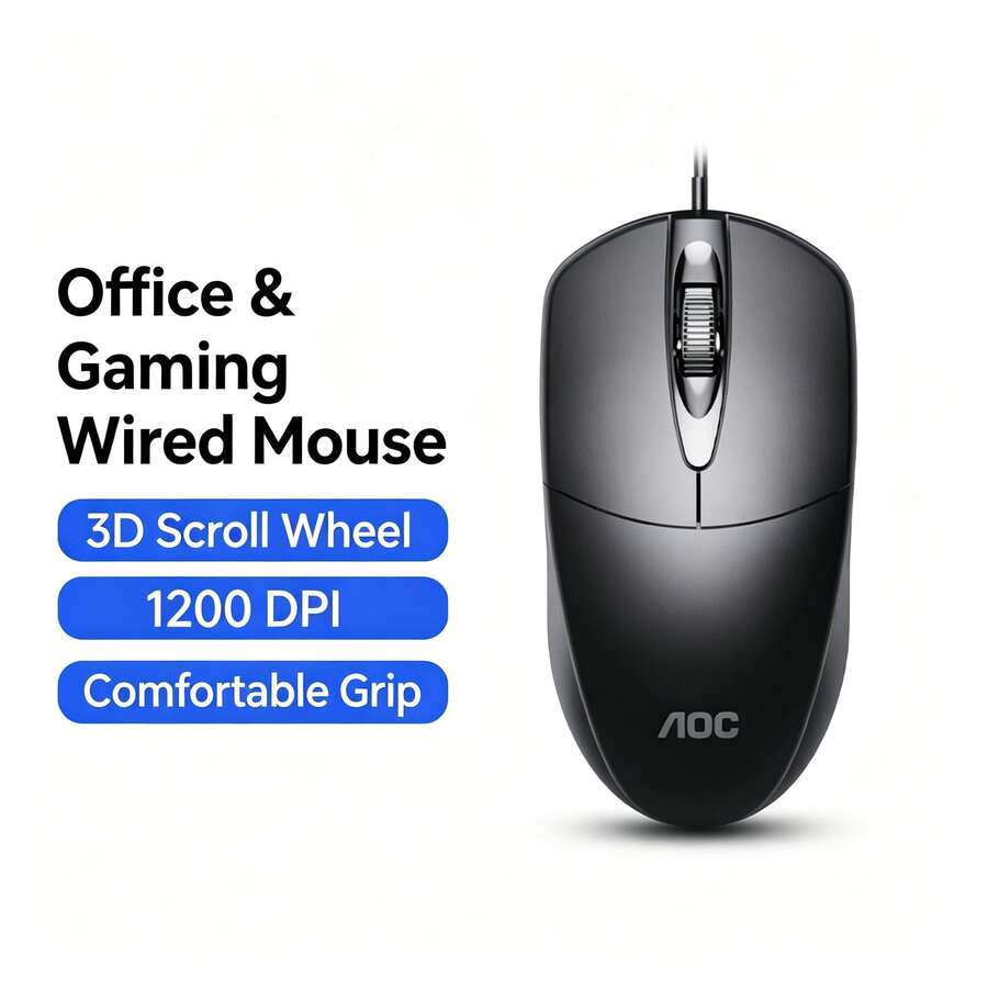Acer Wired Mouse, Portable Office Mouse, Home/Business/Gaming Lightweight Silent Mouse, USB Plug And Play, Suitable For Laptop/Desktop, Black, M119 - Black - View 1
