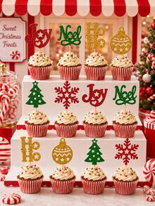 24PCS Gold Glitter Xmas Cake Toppers, Christmas Cupcake Picks In 6 Festive Designs, Holiday Party Dessert & Baking Decorations - Style a - View 4