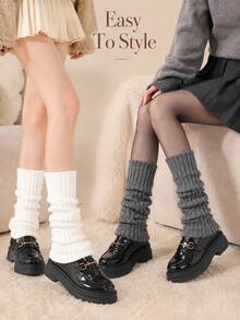 3/2/1Pair Sock Sleeves,Slouchy Sock Covers, Minimalist Solid Color Soft Slouch Socks, JK Style Striped Mid-Calf Slouchy Sock Covers, Y2K Style Leg Warmers, Warm Calf-Length Sock Covers, Suitable For Home & Outings In Spring, Autumn & Winter - Multiple Styles - View 6