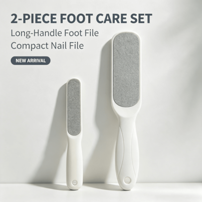 2pcs Foot Care Tool Set, Includes Large Double-Sided Sandpaper Foot File For Exfoliation, Single-Sided Mini White Sand Nail File And Ergonomic Non-Slip Handle Dead Skin Removal Set