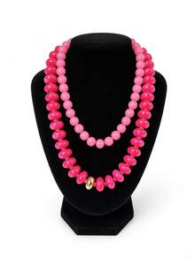 2/1pc Fashion Elegant Graceful Casual Vintage Fairy Style Pink Blue Green Geometric Pattern Resin Beaded Necklace Set For Women, Vacation Party Date Travel Shopping Beach Seaside Banquet Daily Wear Versatile Combination - Pink - View 2