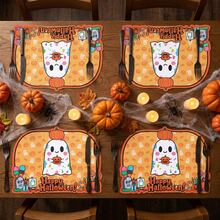 20/50Pcs Halloween Paper Ghost & Pumpkin Placemats, Suitable For Halloween Holiday Table Decoration, Cartoon Cute Style Paper Table Decor, Event Party Decoration - View 3