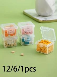 12/6/1pc Transparent Plastic Pill Box With Safety Lid, Stackable Multi-Compartment Pill Organizer For Vitamins, Supplements, Medications, Travel And Home Use, Durable Pill Storage Box, Suitable For Office, Handbag Portable Pill Box - View 1