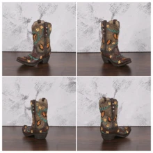 1pc Resin Hand-Painted Floral Tall Boot Vase Craft - Vintage Western Cowboy Boot Shaped Dried Flower Container - Home Entryway Living Room Decor - Creative Gift For Family And Friends Christmas Holiday Decoration Accessory - Boot Vase - View 7