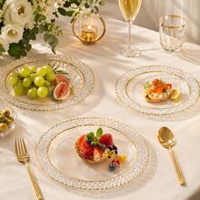 25/50‑Pack Hammered‑Textured Clear Plates With Double Gold Rim, 10.25" & 7.5", Crystal‑Finish Tableware. Ideal Plates For Halloween, Christmas, Easter, Valentine's Day And New Year Parties, Great For Hosts And Home Cooks, Perfect Festive Table Decor. - Transparent - View 3