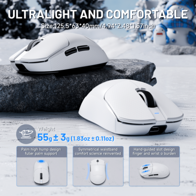 ATTACK SHARK X8 Ultra 8KHz Wireless Gaming Mouse, 55g Superlight, Nordic52840 MCU, PAW3950MAX Sensor, 42KDPI, BT/2.4Ghz/Wired, Cool Nano-Coating, Large Hand, 500mAh, SW & Web Driver, For PC,C06ULTRA 8K Polling Rate LED Coiled Cable